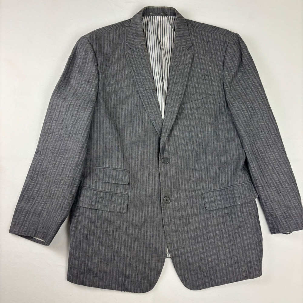 Inserch Collezione Italy Mens 100% Linen Blazer 46R  Gray Pinstripe Sport‎ Coat